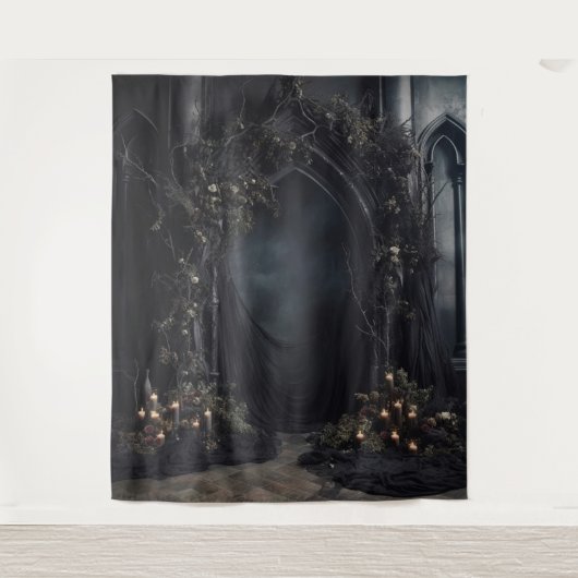 Moody Gothic Dark Candlelit Arch & Blume XLarge Wandteppich (Vorderseite)