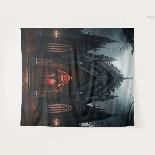 Moody Gothic Dark Cathedral in Woods XLarge Wandteppich (Vorderseite (Horizontal))