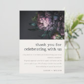 Moody Gothic Dark Lila Black Peony Wedding Dankeskarte (Stehend Vorderseite)