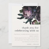 Moody Gothic Dark Lila Black Peony Wedding Dankeskarte (Vorderseite)