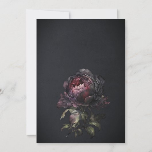Moody Gothic Dark Lila Black Peony Wedding Einladung (Rückseite)
