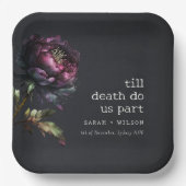 Moody Gothic Dark Lila Black Peony Wedding Pappteller (Vorderseite)