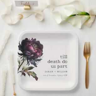 Moody Gothic Dark Lila Black Peony Wedding Pappteller