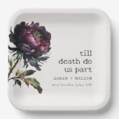 Moody Gothic Dark Lila Black Peony Wedding Pappteller (Vorderseite)