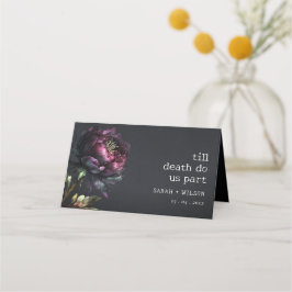 Moody Gothic Dark Lila Black Peony Wedding Platzkarte