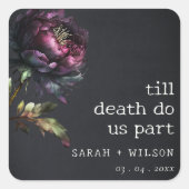Moody Gothic Dark Lila Black Peony Wedding Quadratischer Aufkleber (Vorderseite)
