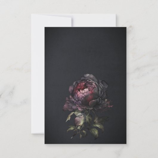 Moody Gothic Dark Lila Black Peony Wedding RSVP Karte (Rückseite)
