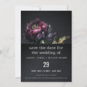 Moody Gothic Dark Lila Black Peony Wedding Save The Date (Vorderseite)