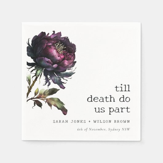 Moody Gothic Dark Lila Black Peony Wedding Serviette (Vorderseite)
