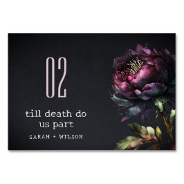 Moody Gothic Dark Lila Black Peony Wedding Tischnummer
