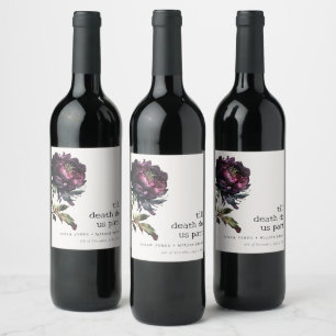 Moody Gothic Dark Lila Black Peony Wedding Weinetikett