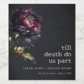 Moody Gothic Dark Lila Black Peony Wedding Weinetikett (Einzelnes Label)