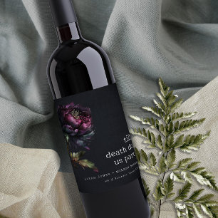 Moody Gothic Dark Lila Black Peony Wedding Weinetikett