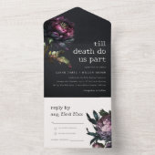 Moody Gothic Dark Purple Black Peony Wedding All In One Einladung (Innen Boden)