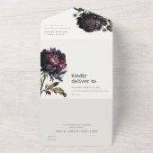 Moody Gothic Dark Purple Black Peony Wedding All In One Einladung (Außenbereich)