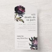 Moody Gothic Dark Purple Black Peony Wedding All In One Einladung (Innen Boden)