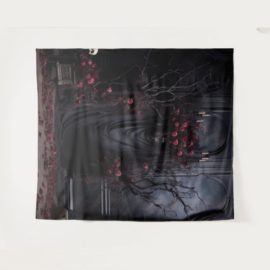 Moody Gothic Dark Room mit Mauve Rose XLarge Wandteppich (Vorderseite (Horizontal))