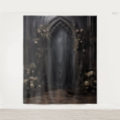 Moody Gothic Dark Veiled Arch & Blume XLarge Wandteppich (Vorderseite)