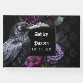 Moody Gothic Floral Bouquet auf Black Lace w/Raven Gästebuch