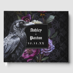 Moody Gothic Floral Bouquet auf Black Lace w/Raven Gästebuch