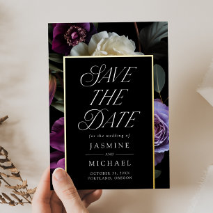 Moody Gothic Floral Foil Save the Date Card Folieneinladung
