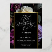 Moody Gothic Floral Foil Wedding Einladung (Vorderseite)