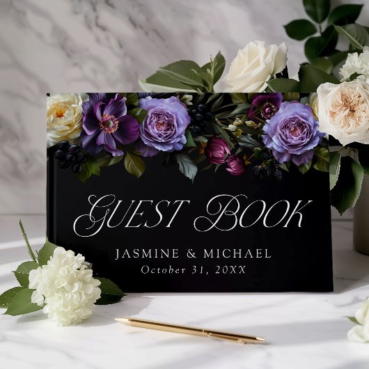 Moody Gothic Floral Foto Wedding Gästebuch