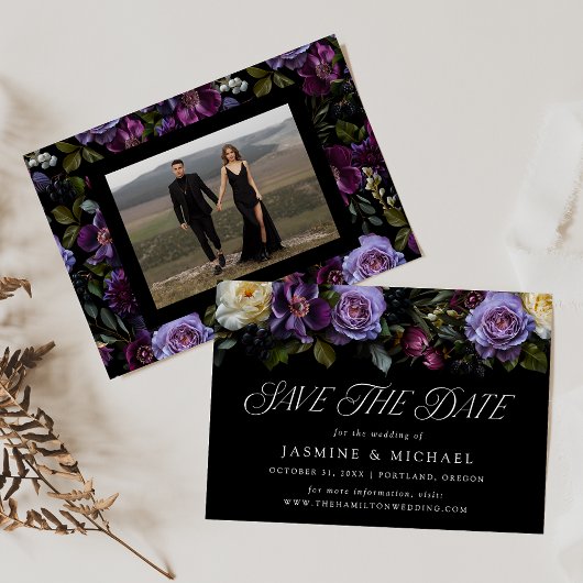 Moody Gothic Floral Foto Wedding Save The Date