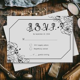 Moody Gothic Floral Gray Wedding RSVP Cards Karte