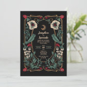 Moody Gothic Floral mit Crescent Moon 2 Einladung (Stehend Vorderseite)