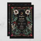 Moody Gothic Floral mit Crescent Moon 2 Einladung (Vorne/Hinten)