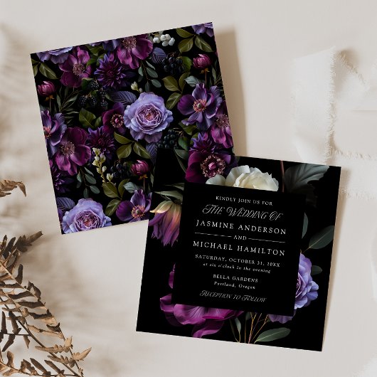 Moody Gothic Floral Square Wedding Einladung