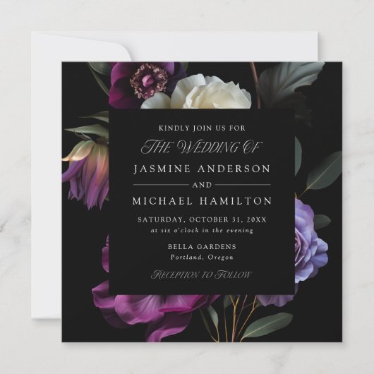 Moody Gothic Floral Square Wedding Einladung (Vorderseite)