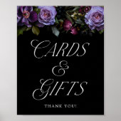 Moody Gothic Floral Wedding Cards und Gifts Sign Poster (Vorne)