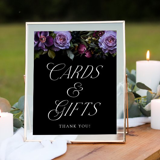 Moody Gothic Floral Wedding Cards und Gifts Sign Poster