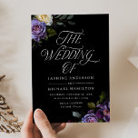 Moody Gothic Floral Wedding Einladung<br><div class="desc">Elegant moody floral wedding invitations featuring bouquets of purple and ivory flowers, lush green foliage, and dark berries at the corners. "The Wedding Of" is displayed in elegant, modern typography. Personalize the purple floral wedding invitation with your names and wedding details. The design coordinates with our Moody Gothic Floral wedding...</div>