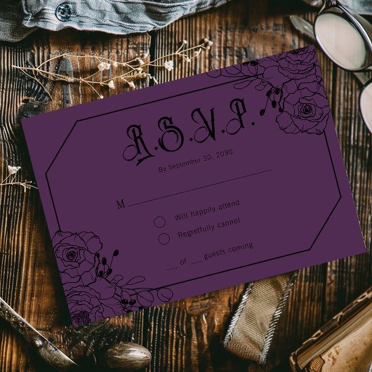 Moody Gothic Floral Wedding Lila RSVP Cards