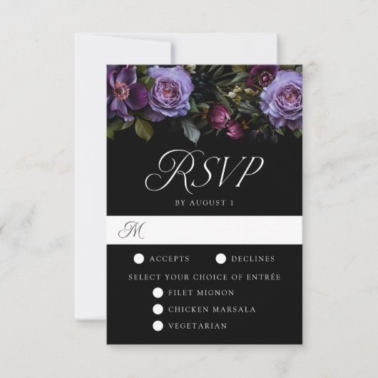 Moody Gothic Floral Wedding Meal Choice RSVP Karte (Vorderseite)