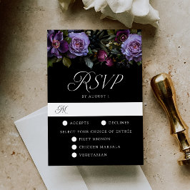 Moody Gothic Floral Wedding Meal Choice RSVP Karte