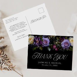 Moody Gothic Floral Wedding Thank You Postkarte