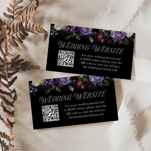Moody Gothic Floral Wedding Website QR Code Begleitkarte
