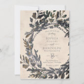 Moody Gothic Floral Wreath Stahl Graugold Einladung (Vorderseite)