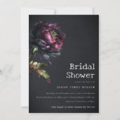 Moody Gothic Lila Black Peony Brautparty Einladung (Vorderseite)