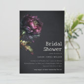 Moody Gothic Lila Black Peony Brautparty Einladung (Stehend Vorderseite)