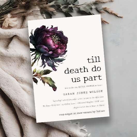 Moody Gothic Lila Black Peony Brautparty Einladung
