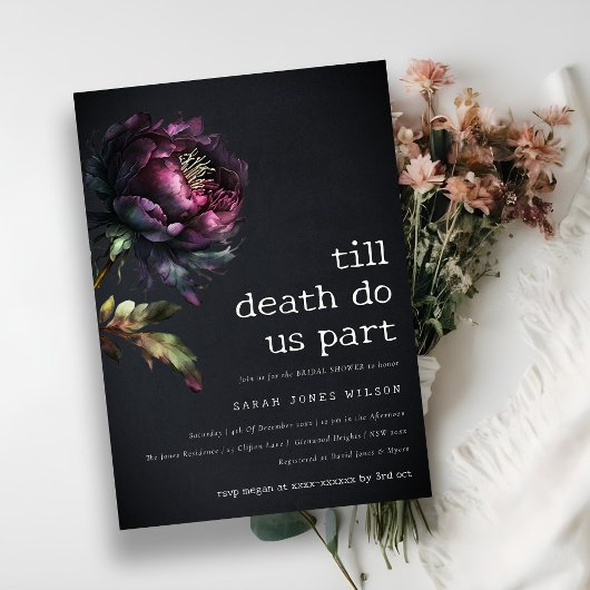 Moody Gothic Lila Black Peony Brautparty Einladung