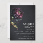 Moody Gothic Lila Black Peony Couples Dusche Einladung (Vorderseite)