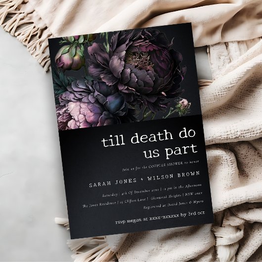 Moody Gothic Lila Black Peony Couples Dusche Einladung