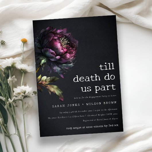 Moody Gothic Lila Black Peony Verlobung Einladung