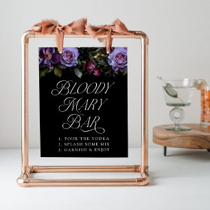 Moody Gothic Lila Floral Bloody Mary Bar Sign Poster